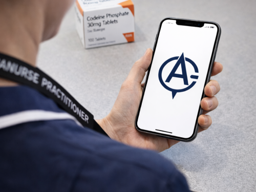 Advanced nurse practitioner with codeine phosphate box